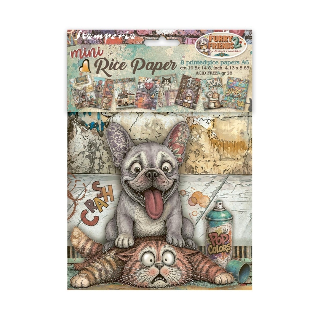 Stamperia Furry Friends 2 Mini Rice Paper riisipaperi (8 kpl) A6
