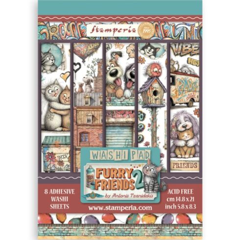 Stamperia Furry Friends 2 Washi Pad (8 kpl) A5