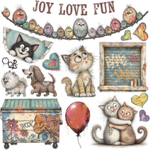 Stamperia Rub On Kit Furry Friends 2 Assortment siirtokuvat 155 x 155 cm 6 kpl 1