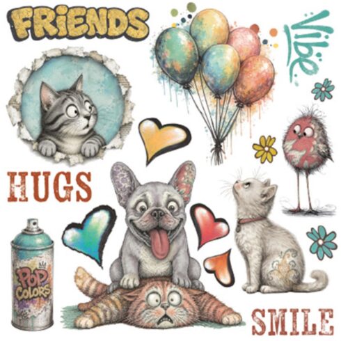 Stamperia Rub On Kit Furry Friends 2 Assortment siirtokuvat 155 x 155 cm 6 kpl 4