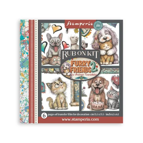 Stamperia Rub-On Kit Furry Friends 2 Assortment siirtokuvat 15,5 x 15,5 cm (6 kpl)
