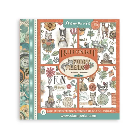 Stamperia Rub-On Kit Furry Friends Assortment siirtokuvat 15,5 x 15,5 cm (6 kpl)