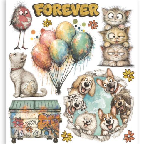 Stamperia Rub On Selection Furry Friends 2 Assortment siirtokuvat 20 x 23 cm 6 kpl 6