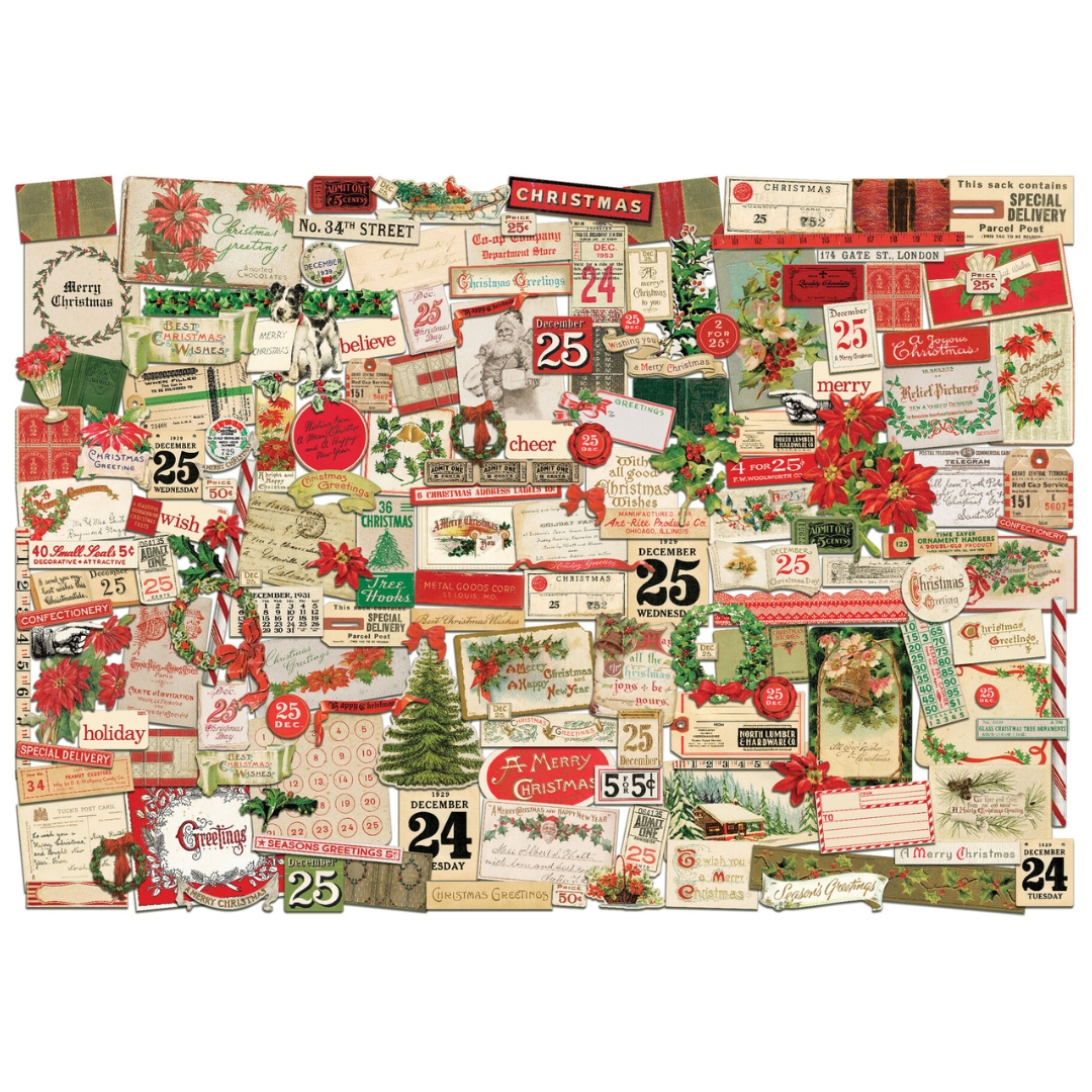Tim Holtz Idea-ology Christmas Noel Ephemera leikekuvat (167 kpl)