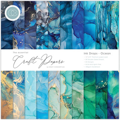 Craft Consortium – Ink Drops Ocean paperilehtio 305 x 305 cm