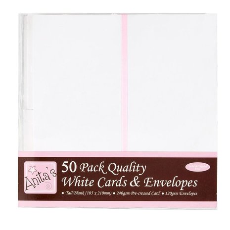Anita’s kabinetti korttipohjat + kirjekuoret 10,5x21,0cm valkoinen 50 kpl korttipohjapaketti