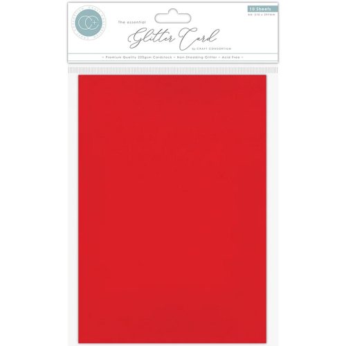 Craft Consortium Glitter Card Red Hilekartonki A4 220g 10 kpl