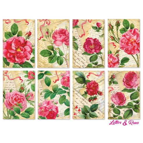 Decorer – Letters & Roses korttikuvat 7 x 10,8 cm (24 kpl)