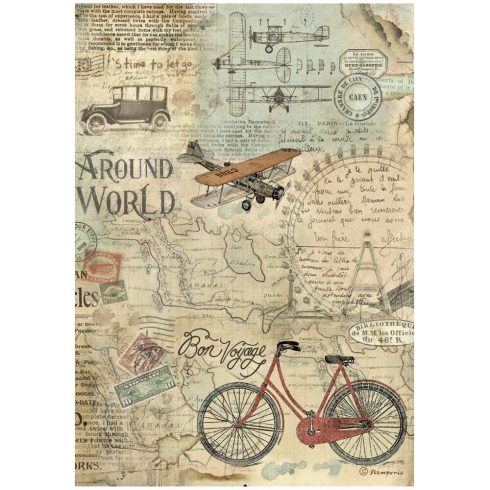 Stamperia riisipaperi – Around the World Bicycle Rice Paper A4