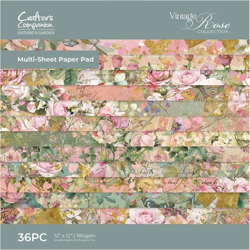Crafter's Companion – Vintage Rose paperilehtiö 30,5 x 30,5 cm