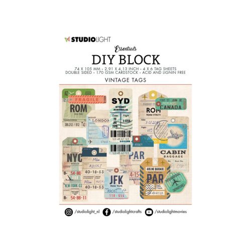 DIY Block – Vintage Tags korttikuvat 74 x 105 cm 24 kpl