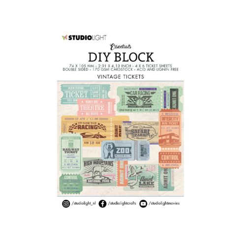 Studio Light DIY Block – Vintage Tickets korttikuvat 7,4 x 10,5 cm (24 kpl)