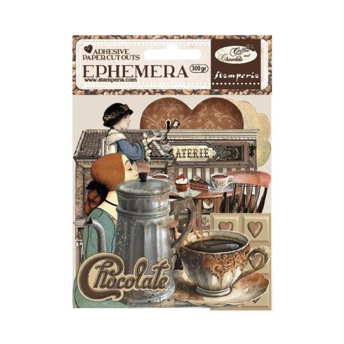 Stamperia – Ephemera Coffee and Chocolate leikekuvat liimataustalla (37 kpl)