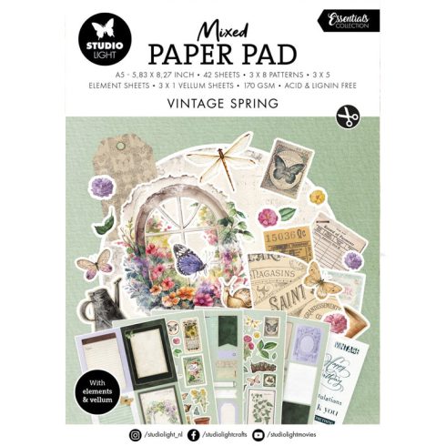 Studio Light Mixed Paper Pad – Vintage Spring paperilehtiö A5