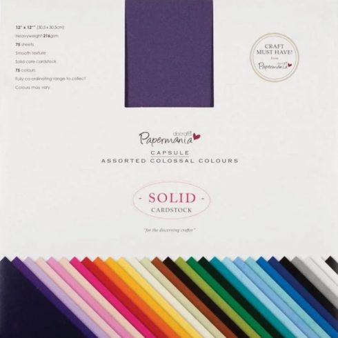 Papermania Premium Solid Cardstock Colossal – Kartonkilajitelma 30x30cm 216g (75 kpl)