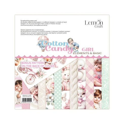 Lemon Craft – Cotton Candy GIRL Elements & Basic paperilehtiö 20,3 x 20,3 cm