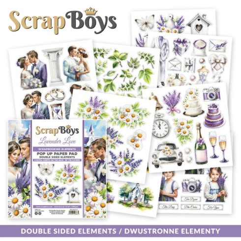 ScrapBoys – Lavender Love Pop up Elements paperilehtio 15 x 15 cm 1