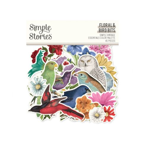 Simple Stories – Floral & Bird Bits & Pieces Essential Color Palette leikekuvat (45 kpl)