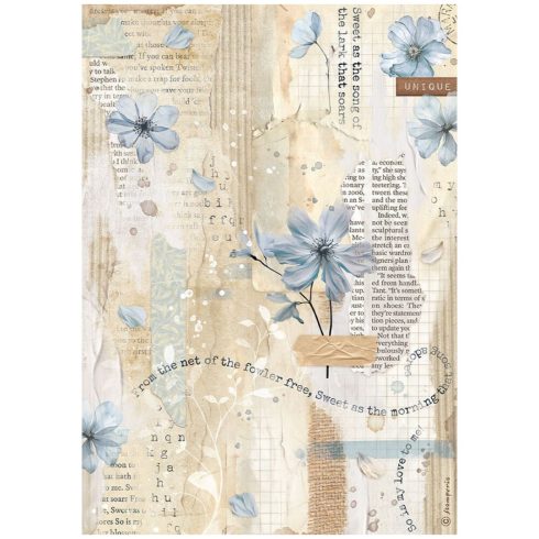 Stamperia riisipaperi – Secret Diary Blue Flower Rice Paper (A4)