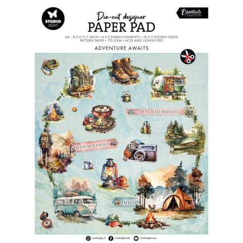 Studio Light Die-Cut Designer Paper Pad – Adventure Awaits paperilehtiö A4