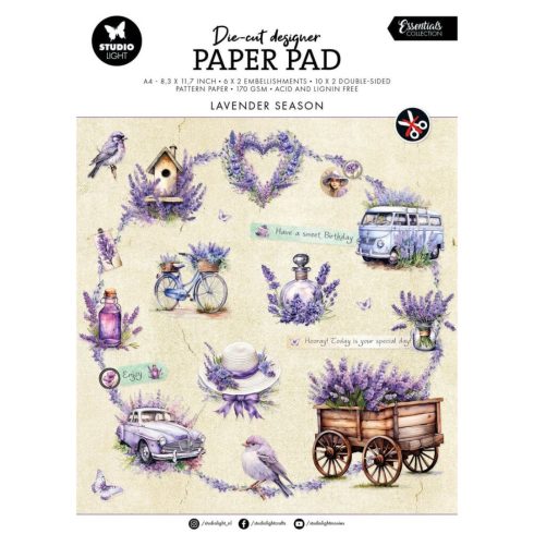 Studio Light Die-Cut Designer Paper Pad – Lavender Season paperilehtiö A4
