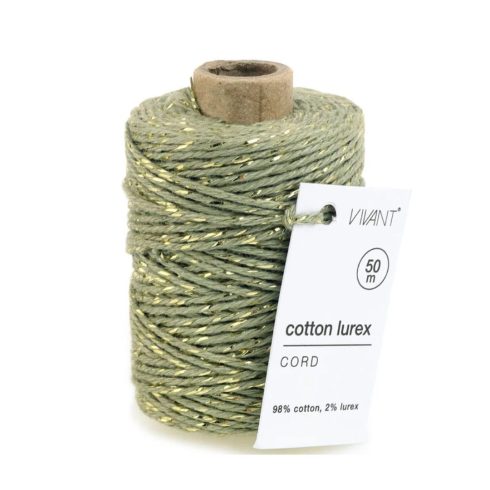 Vivant Cotton Lurex Cord Sage – kimalle puuvillanaru sage vihreä 50m
